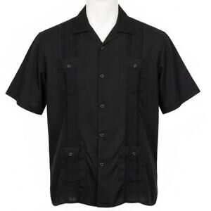Black Men Guayabera Button Up Shirt 2X Embroidered Vacation Resort Cuban Summer